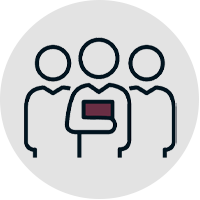 An icon of three people with a middle person holding a book.