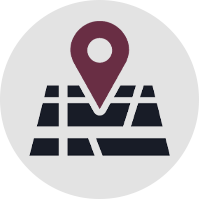 An icon of a map with a location dot in the middle.