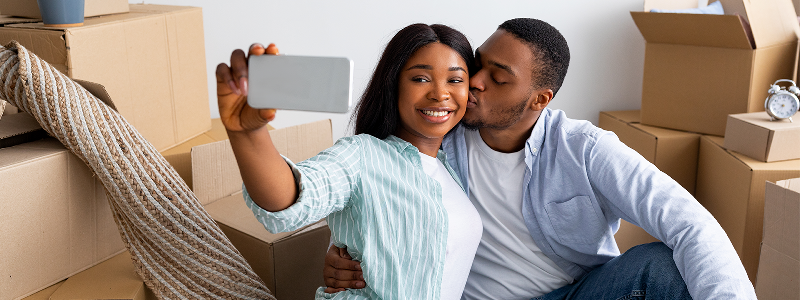 A young couple takes a picture together